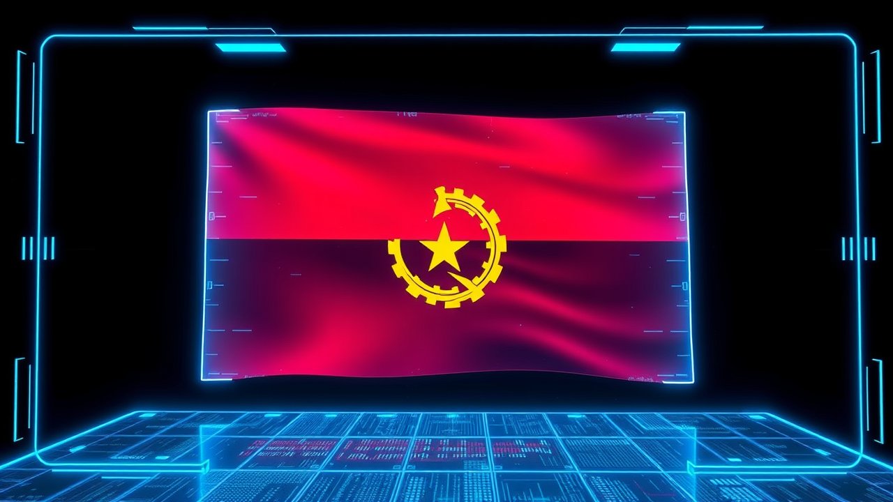 Flag of Angola 🇦🇴 in sci-fi hologram style