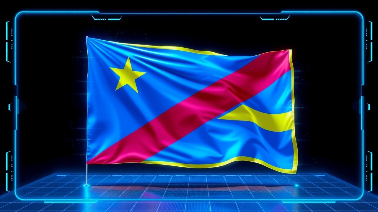 Flag of Democratic Republic of the Congo 🇨🇩 in sci-fi hologram style
