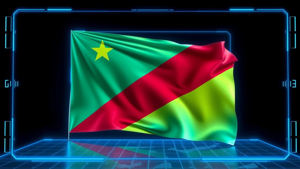 Flag of Congo 🇨🇬 in sci-fi hologram style