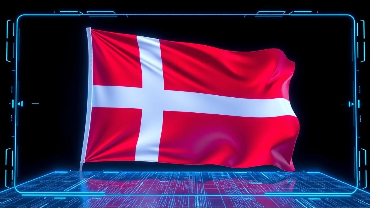 Flag of Denmark 🇩🇰 in sci-fi hologram style