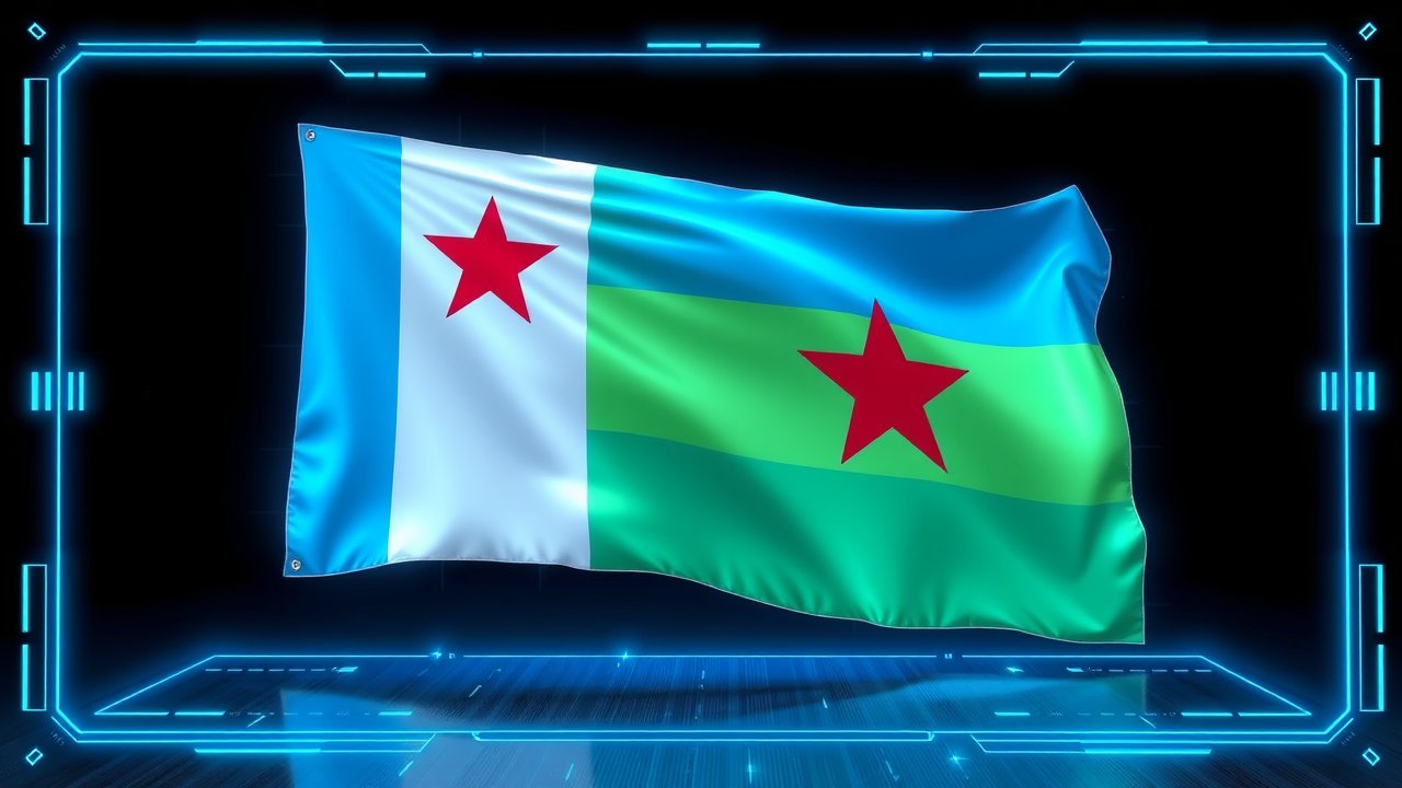 Flag of Djibouti 🇩🇯 in sci-fi hologram style
