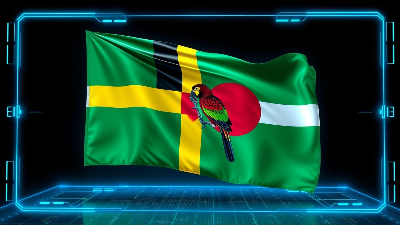 Flag of Dominica 🇩🇲 in sci-fi hologram style