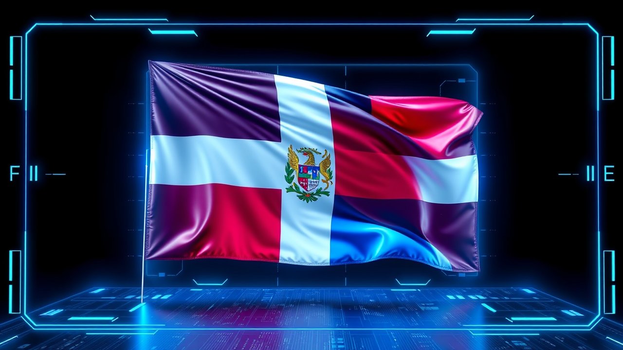 Flag of Dominican Republic 🇩🇴 in sci-fi hologram style