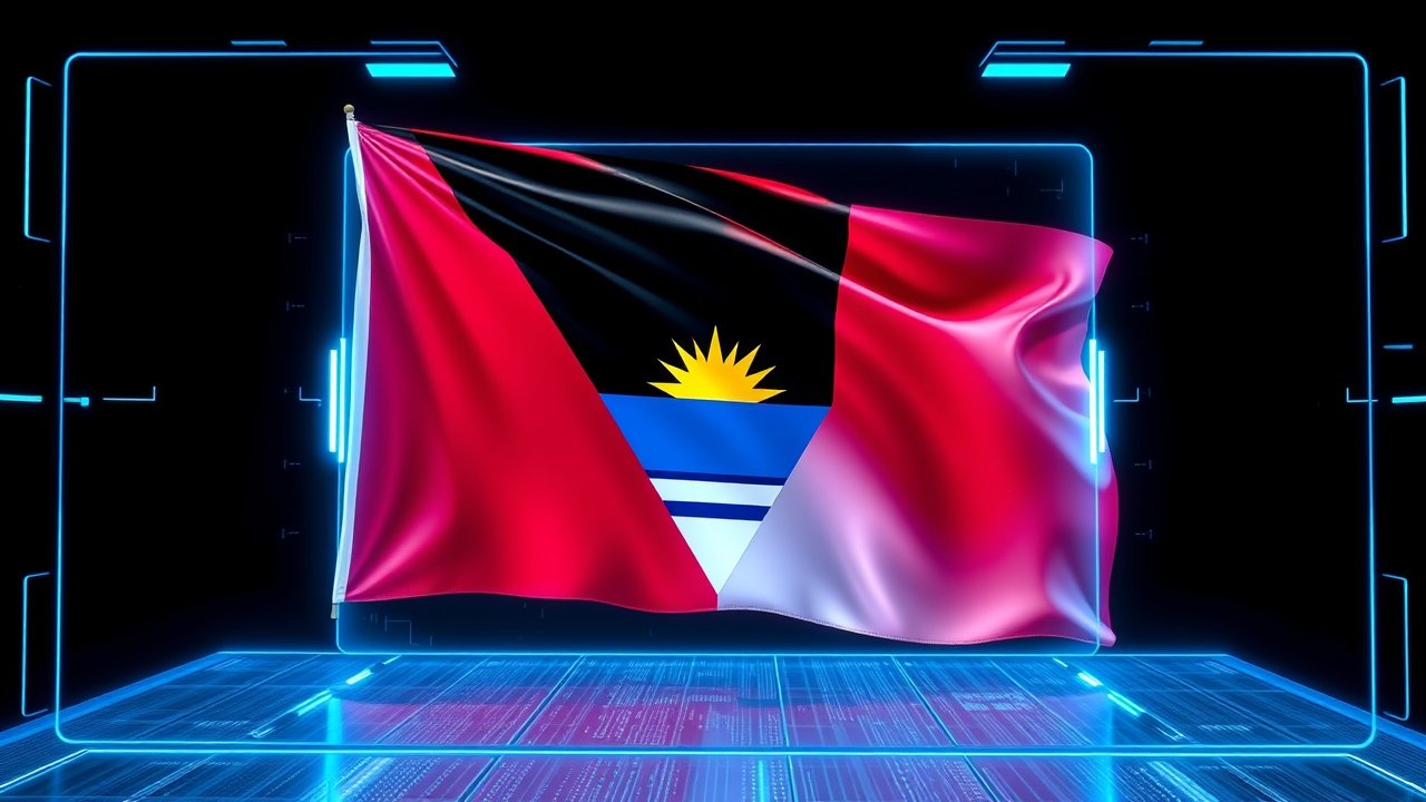 Flag of Antigua and Barbuda 🇦🇬 in sci-fi hologram style