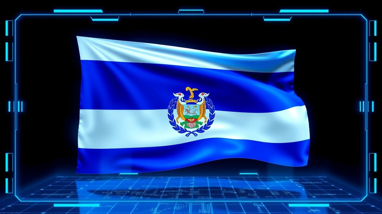 Flag of El Salvador 🇸🇻 in sci-fi hologram style