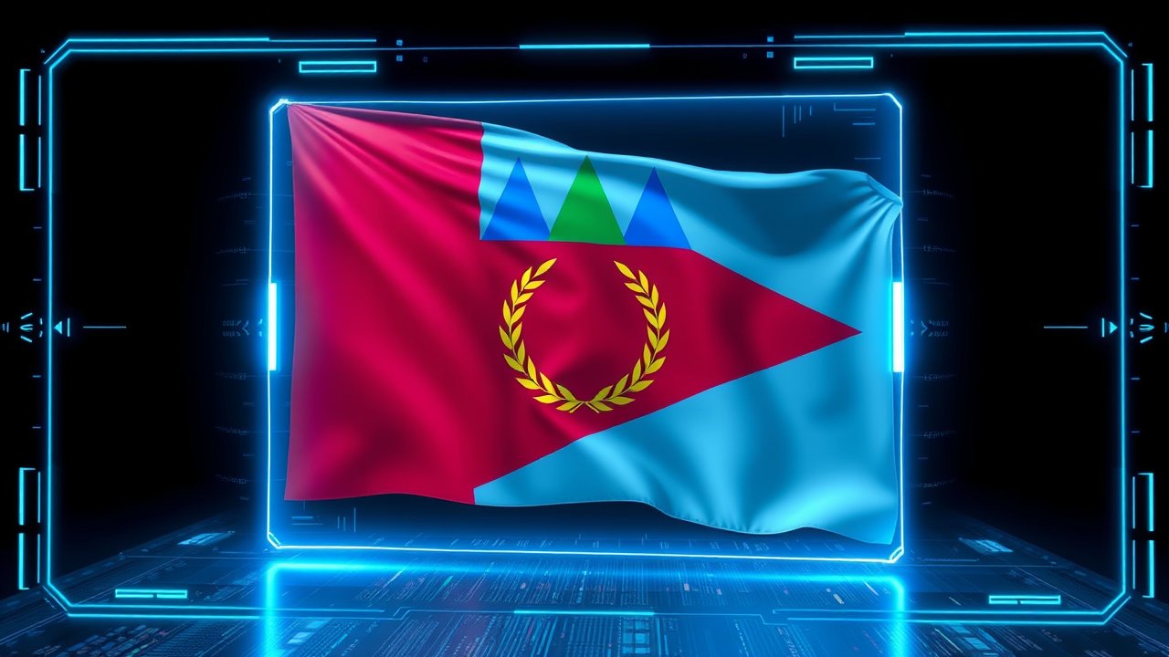 Flag of Eritrea 🇪🇷 in sci-fi hologram style