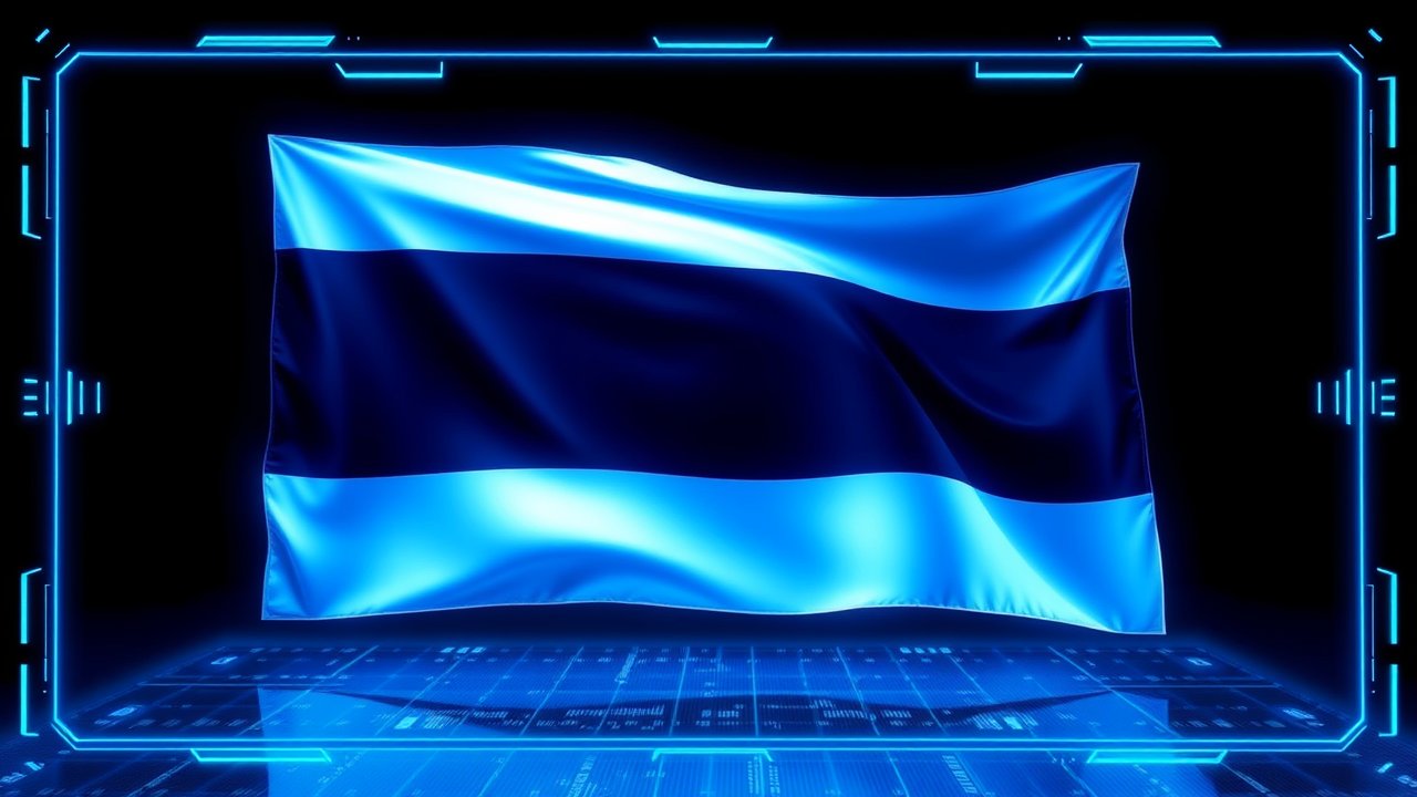 Flag of Estonia 🇪🇪 in sci-fi hologram style