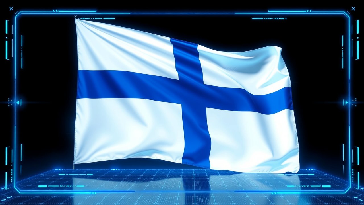 Flag of Finland 🇫🇮 in sci-fi hologram style