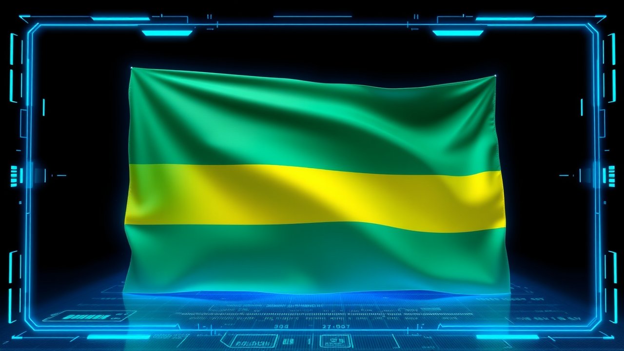Flag of Gabon 🇬🇦 in sci-fi hologram style