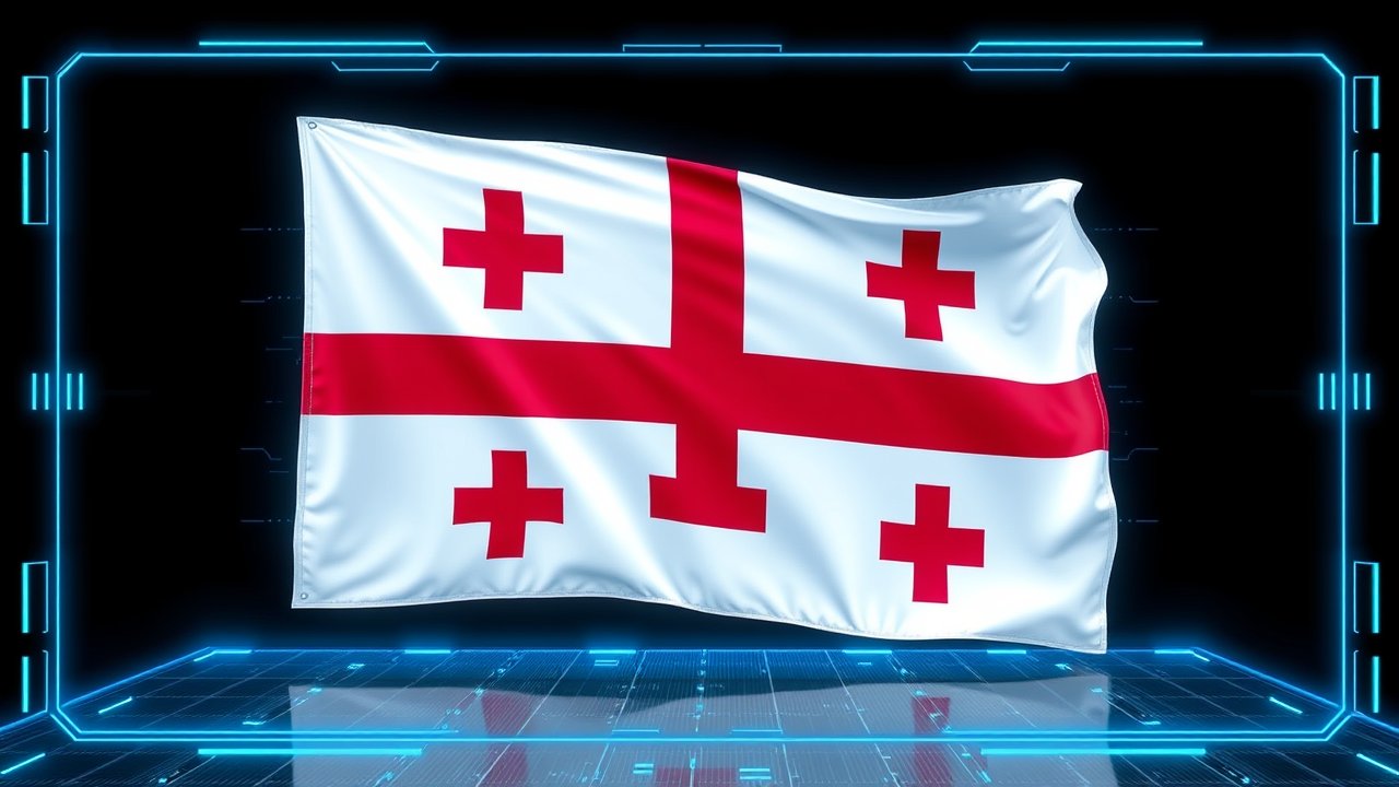Flag of Georgia 🇬🇪 in sci-fi hologram style