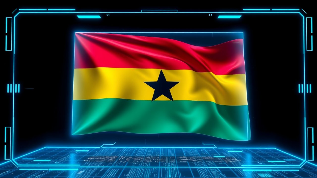Flag of Ghana 🇬🇭 in sci-fi hologram style
