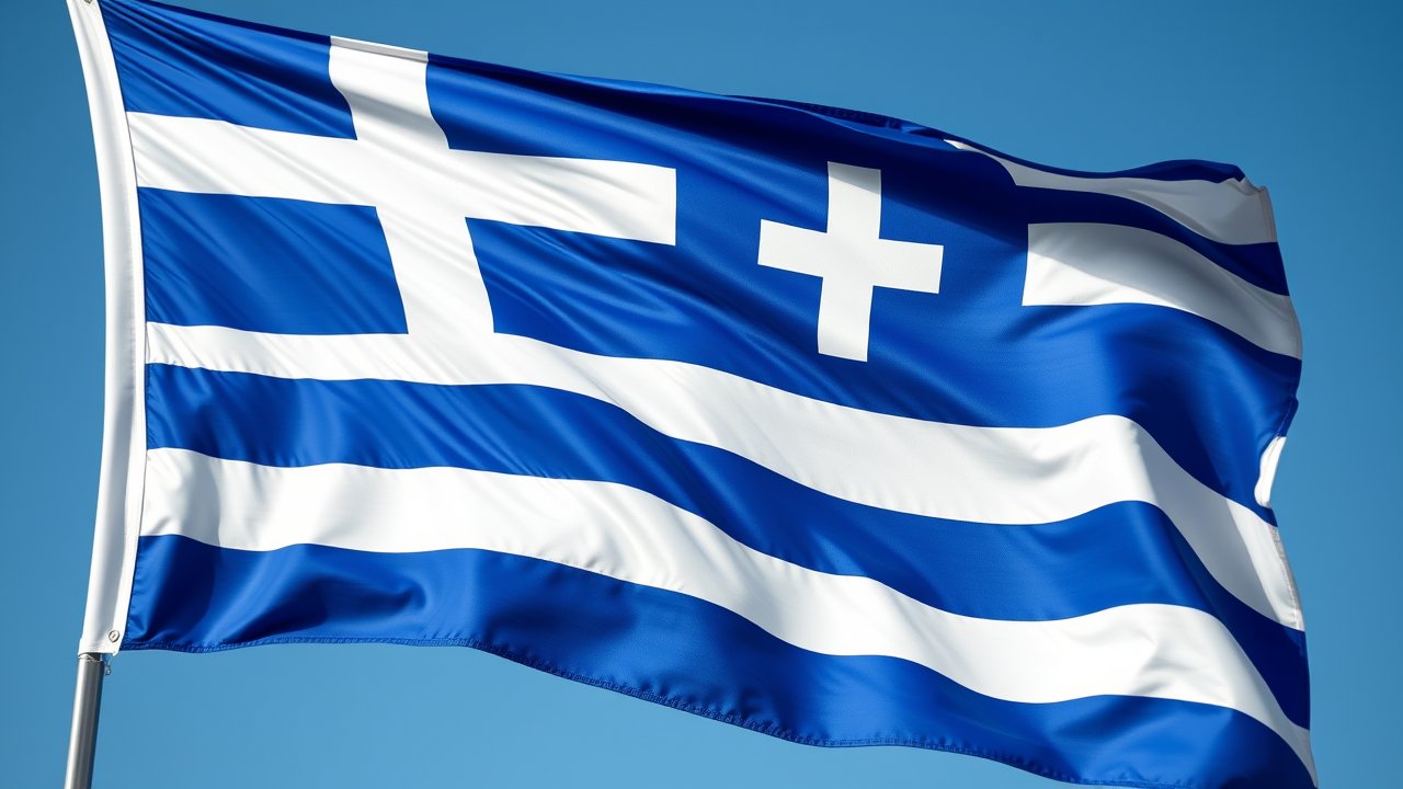 Flag of Greece 🇬🇷 in hyperrealistic wind style