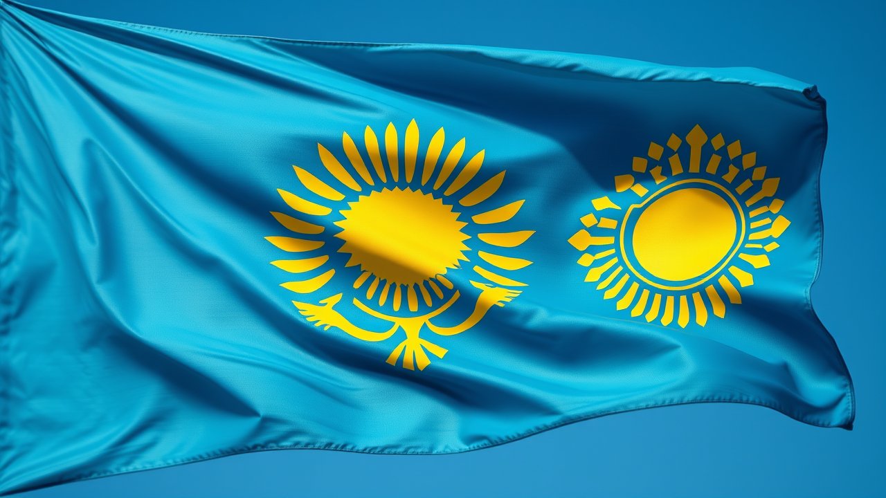 Flag of Kazakhstan 🇰🇿 in hyperrealistic wind style
