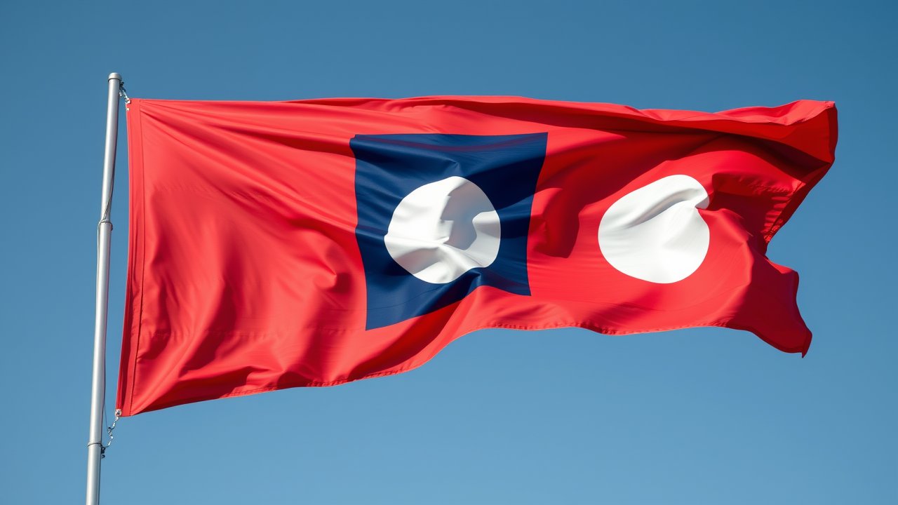 Flag of Laos 🇱🇦 in hyperrealistic wind style