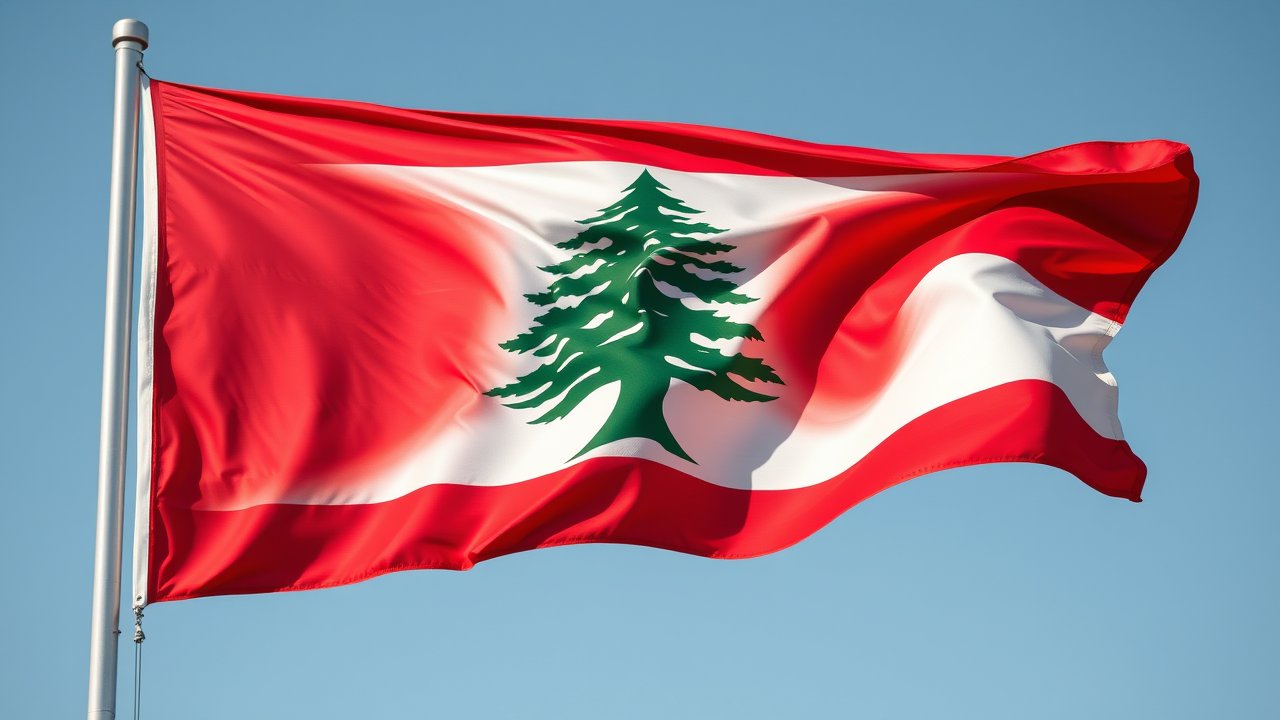 Flag of Lebanon 🇱🇧 in hyperrealistic wind style