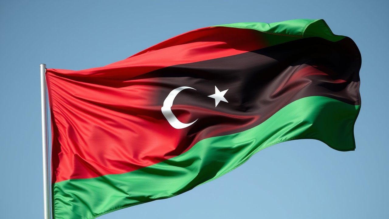 Flag of Libya 🇱🇾 in hyperrealistic wind style