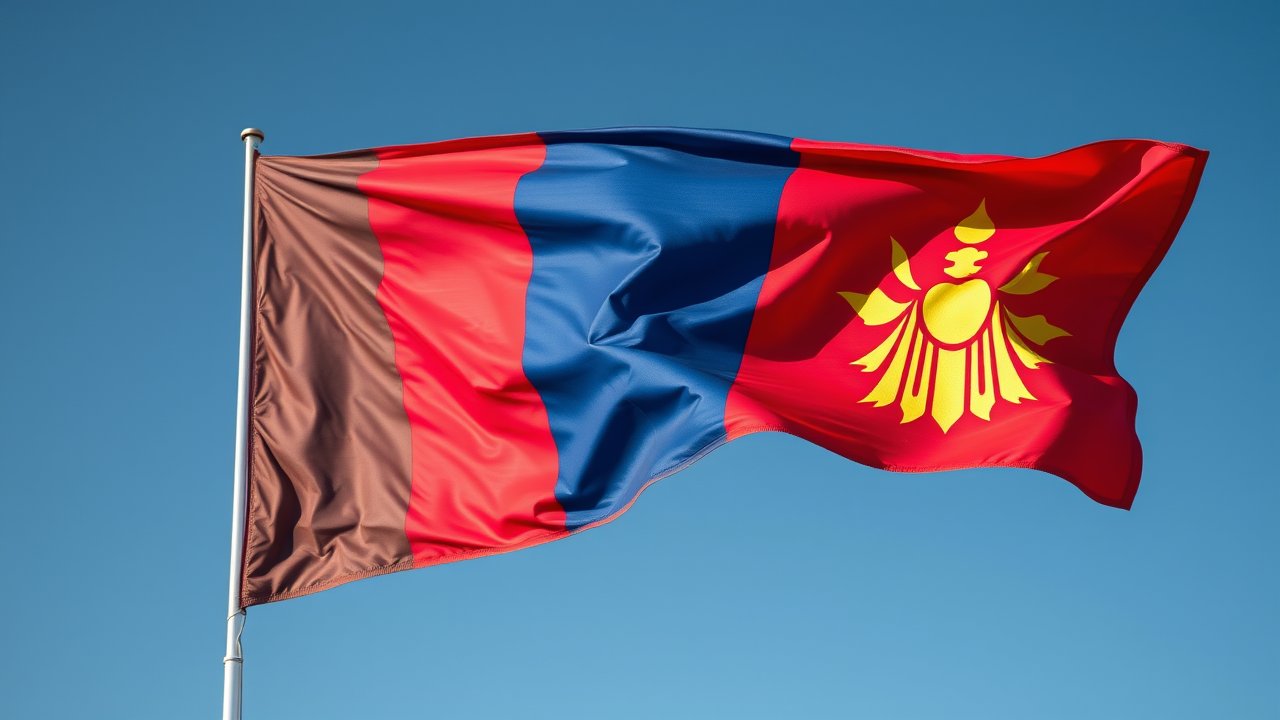 Flag of Mongolia 🇲🇳 in hyperrealistic wind style