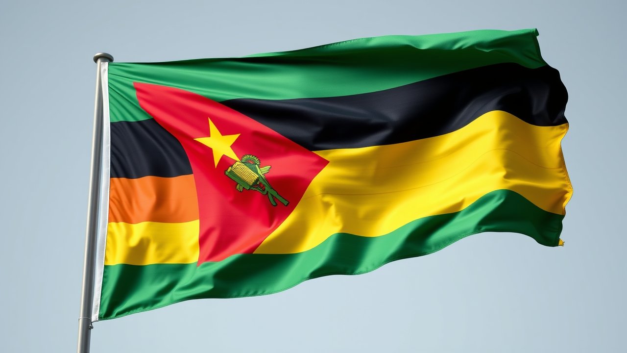 Flag of Mozambique 🇲🇿 in hyperrealistic wind style