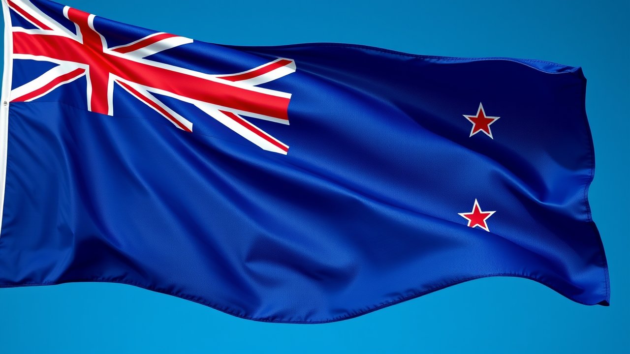 Flag of New Zealand 🇳🇿 in hyperrealistic wind style