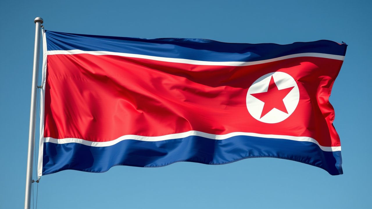 Flag of North Korea 🇰🇵 in hyperrealistic wind style