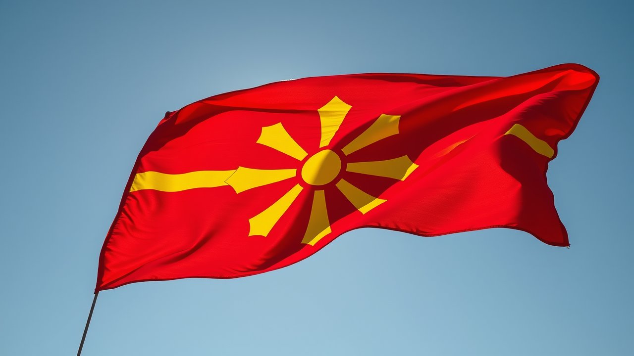 Flag of North Macedonia 🇲🇰 in hyperrealistic wind style