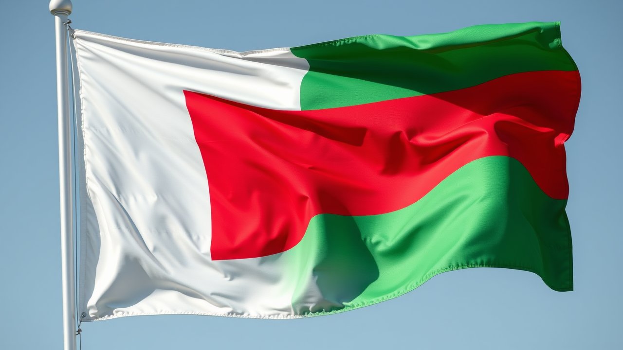 Flag of Oman 🇴🇲 in hyperrealistic wind style
