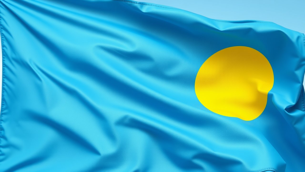 Flag of Palau 🇵🇼 in hyperrealistic wind style