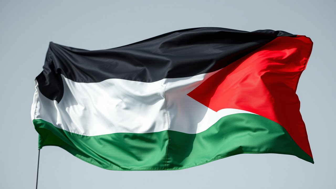 Flag of Palestine State 🇵🇸 in hyperrealistic wind style