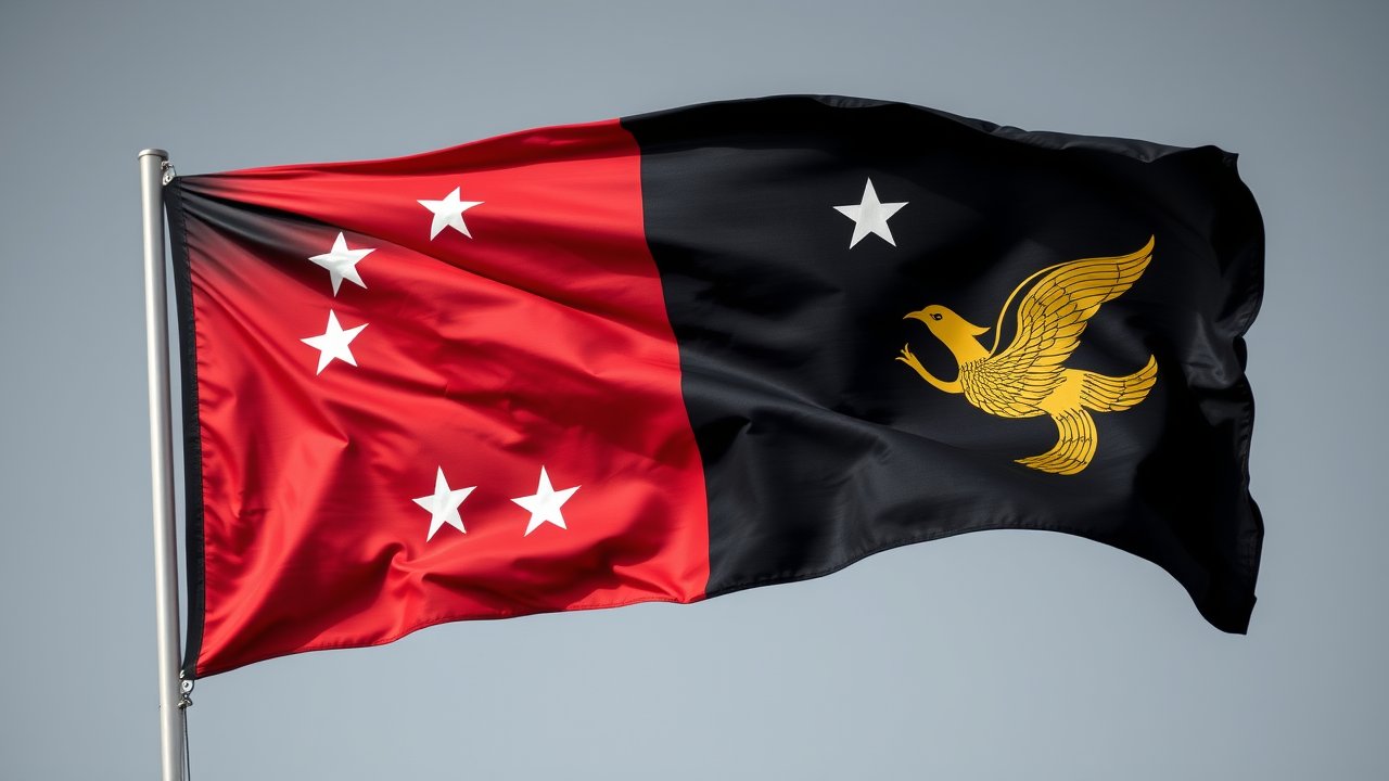 Flag of Papua New Guinea 🇵🇬 in hyperrealistic wind style