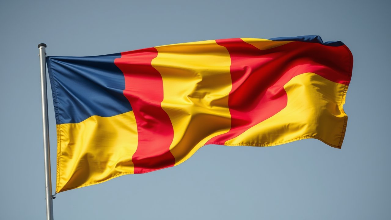 Flag of Romania 🇷🇴 in hyperrealistic wind style