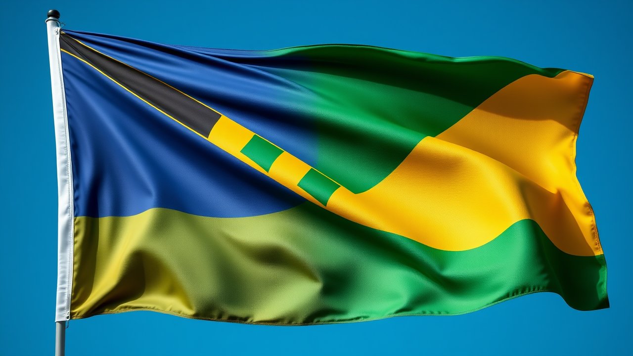 Flag of Saint Vincent and the Grenadines 🇻🇨 in hyperrealistic wind style
