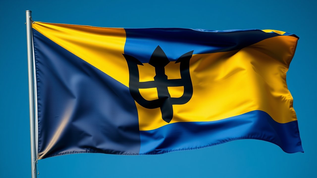 Flag of Barbados 🇧🇧 in hyperrealistic wind style