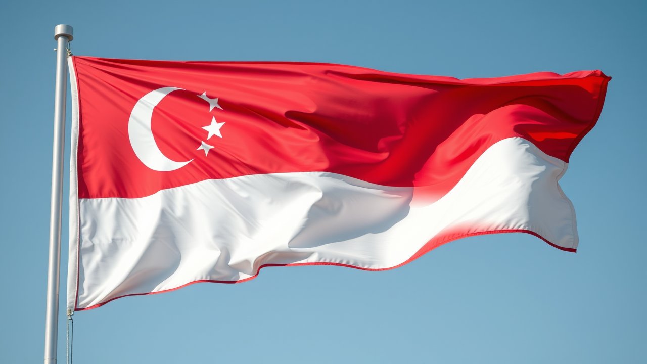 Flag of Singapore 🇸🇬 in hyperrealistic wind style