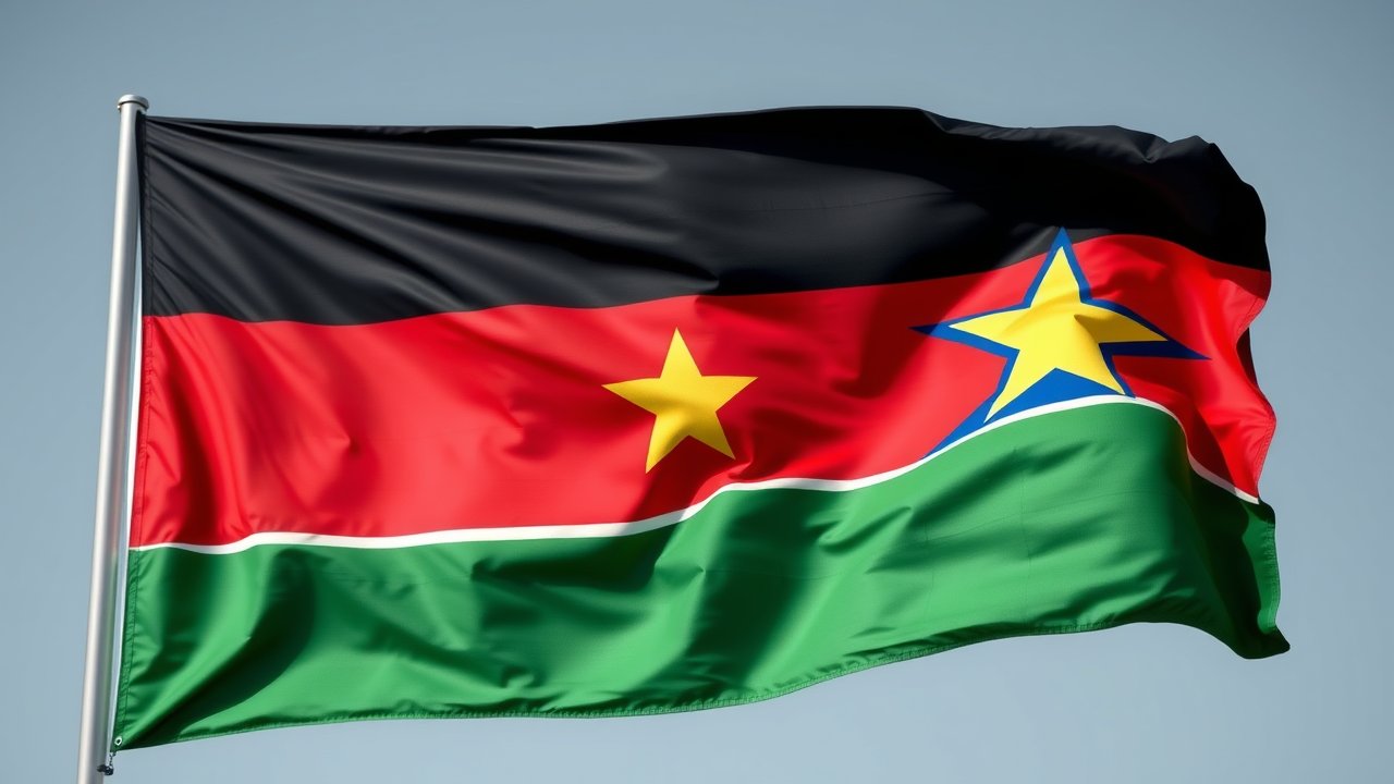 Flag of South Sudan 🇸🇸 in hyperrealistic wind style