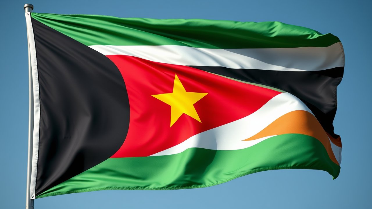 Flag of Suriname 🇸🇷 in hyperrealistic wind style