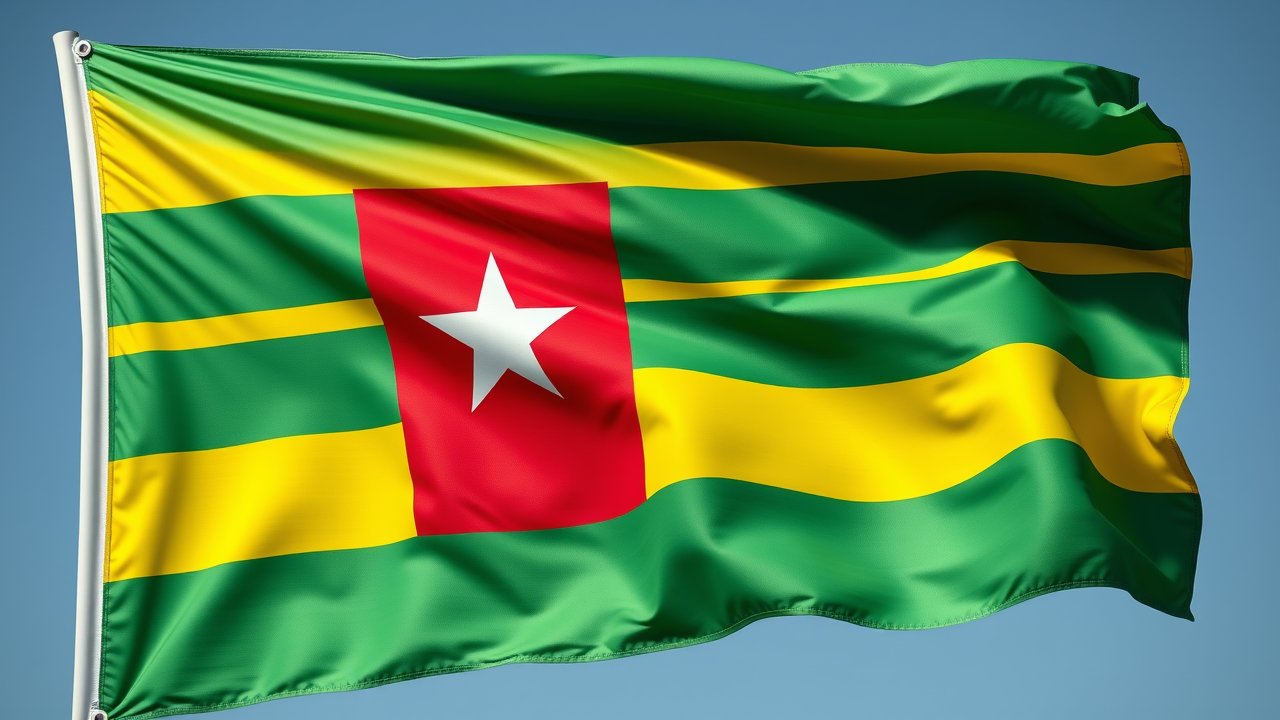 Flag of Togo 🇹🇬 in hyperrealistic wind style