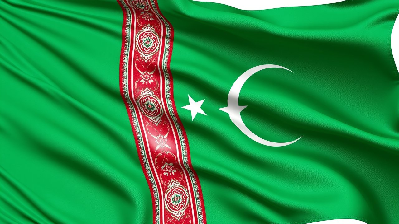Flag of Turkmenistan 🇹🇲 in hyperrealistic wind style