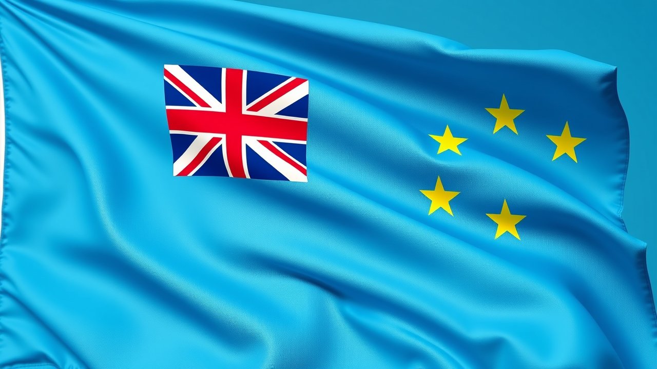 Flag of Tuvalu 🇹🇻 in hyperrealistic wind style