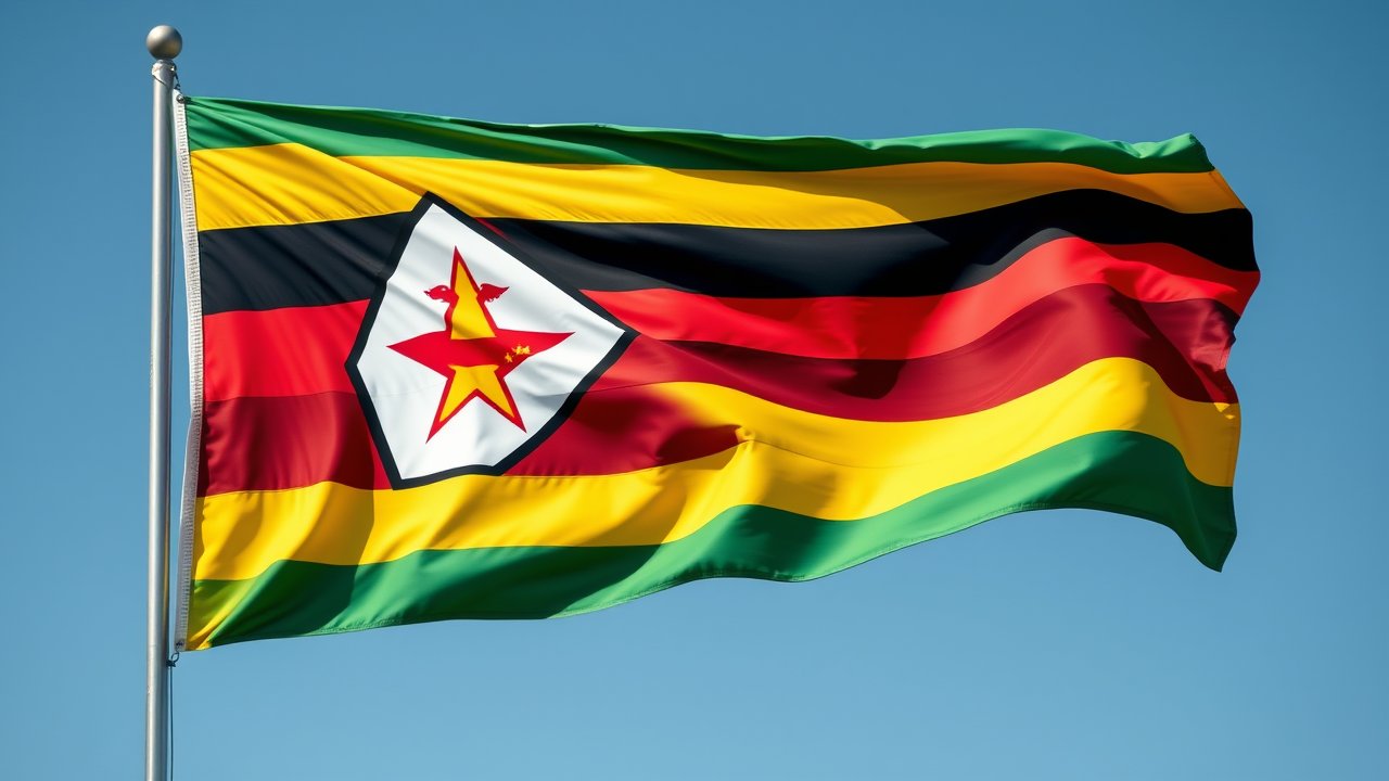 Flag of Zimbabwe 🇿🇼 in hyperrealistic wind style