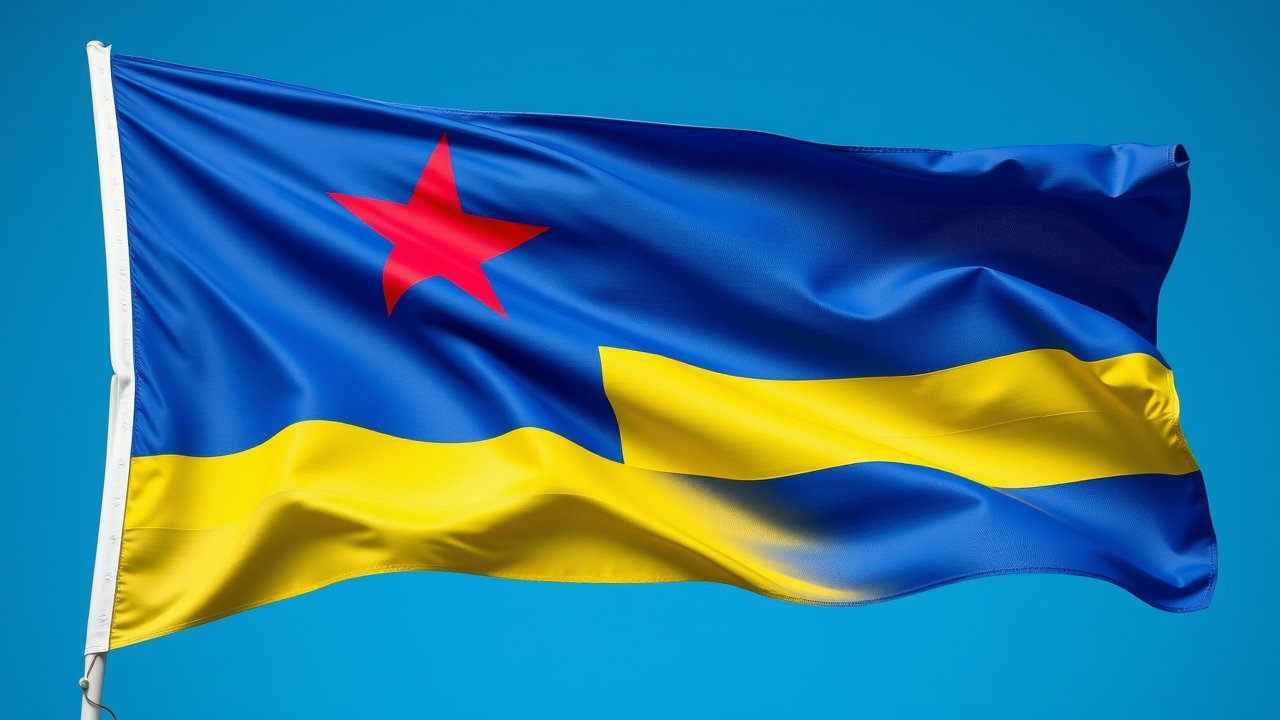 Flag of Aruba 🇦🇼 in hyperrealistic wind style