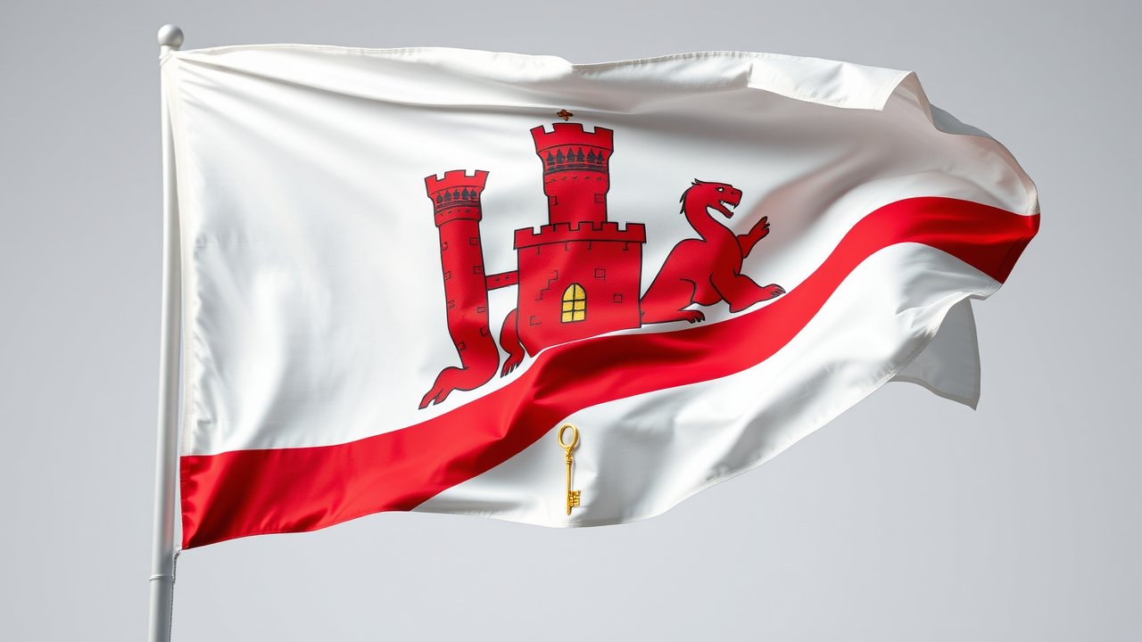Flag of Gibraltar 🇬🇮 in hyperrealistic wind style