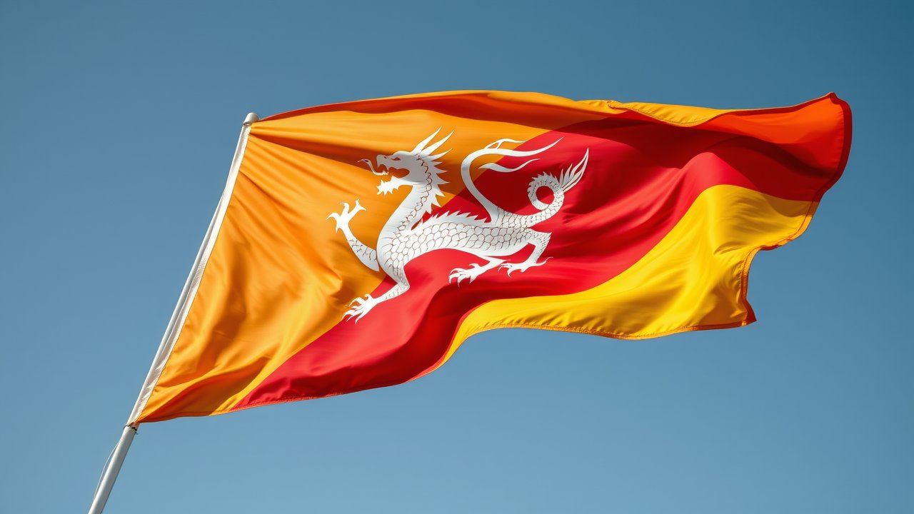 Flag of Bhutan 🇧🇹 in hyperrealistic wind style