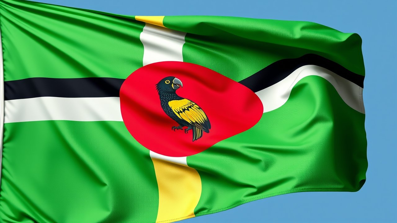 Flag of Dominica 🇩🇲 in hyperrealistic wind style