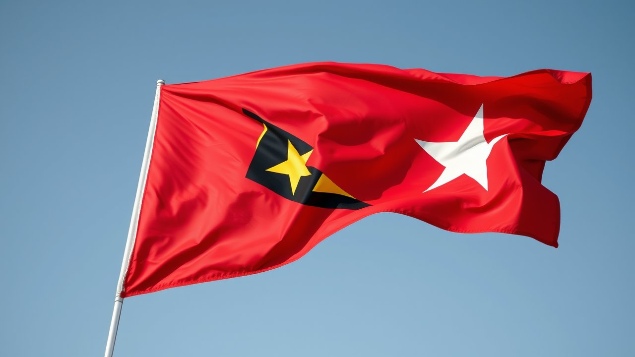 Flag of Timor Leste 🇹🇱 in hyperrealistic wind style