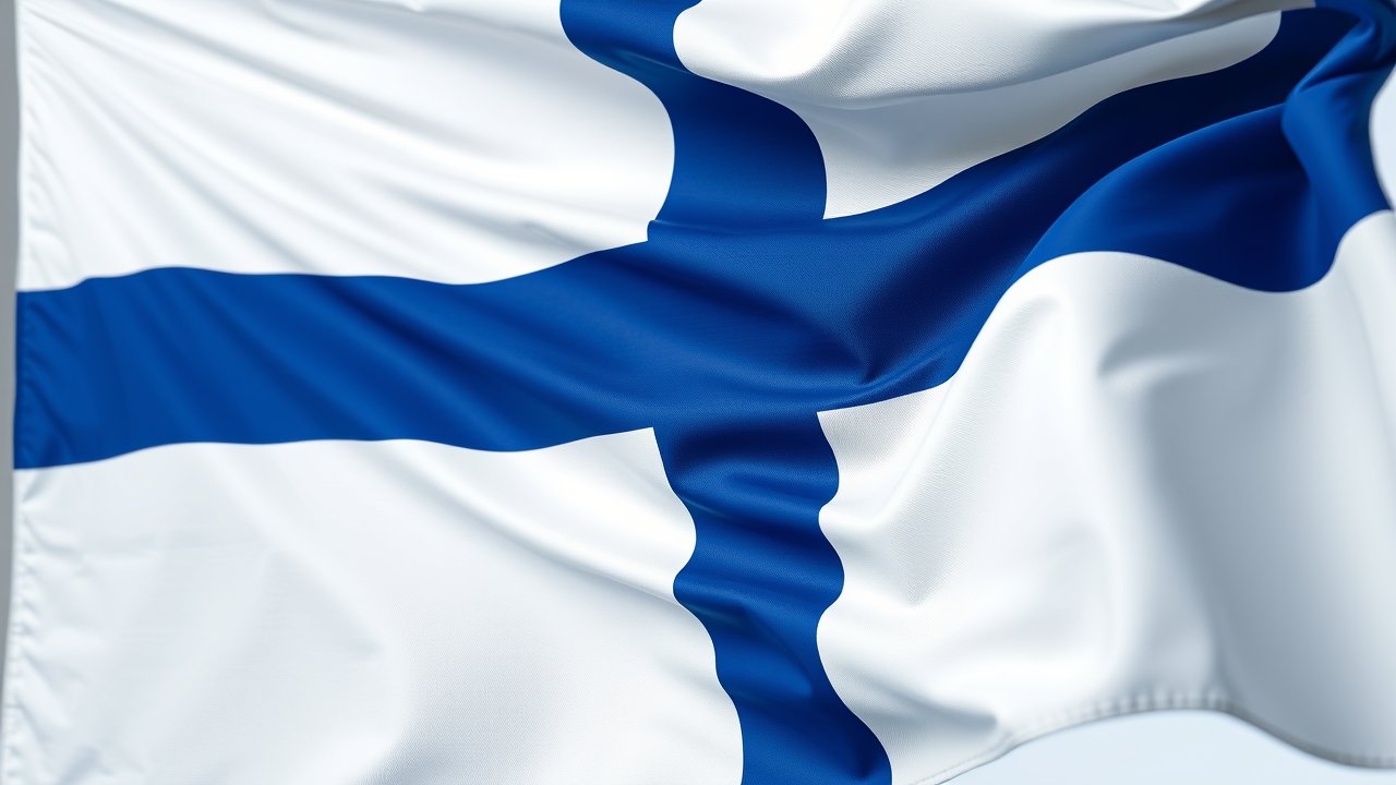 Flag of Finland 🇫🇮 in hyperrealistic wind style