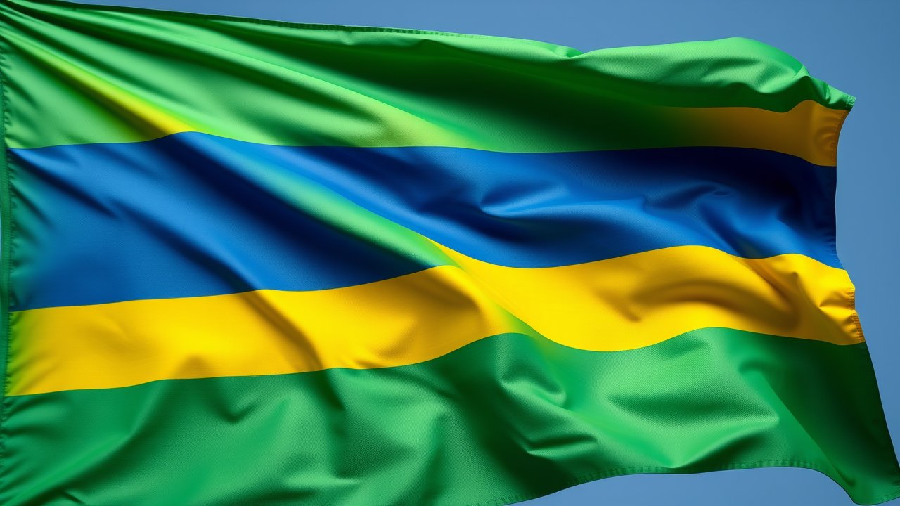 Flag of Gabon 🇬🇦 in hyperrealistic wind style