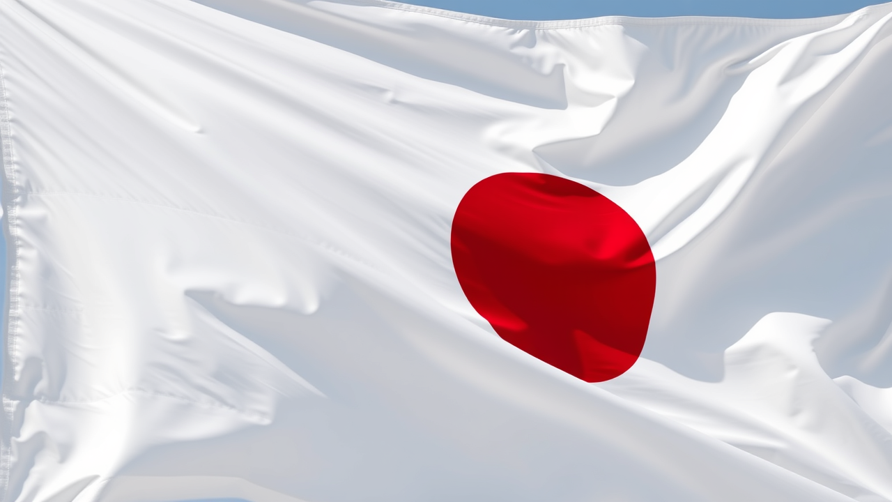 Flag of Japan in hyperrealistic wind style