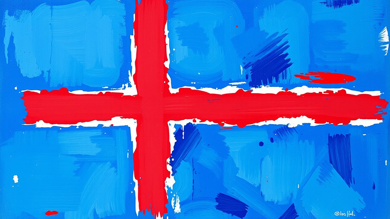 Flag of Iceland 🇮🇸 in impressionist oil style