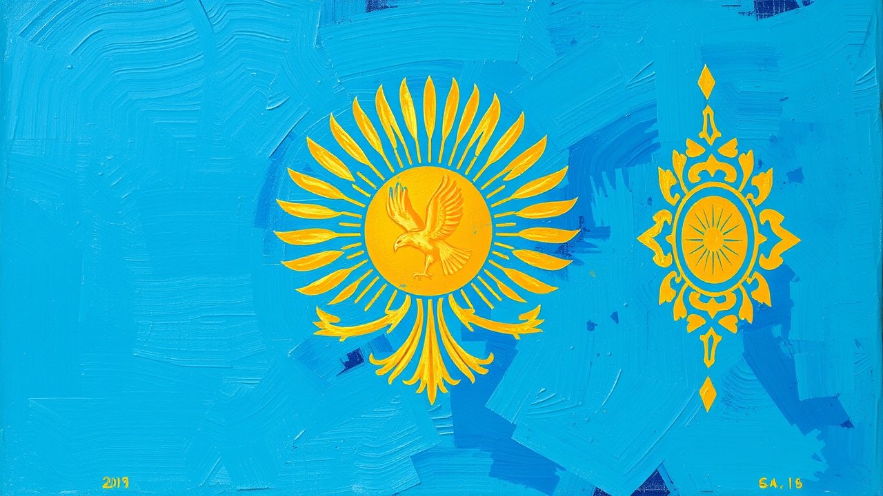 Flag of Kazakhstan 🇰🇿 in impressionist oil style