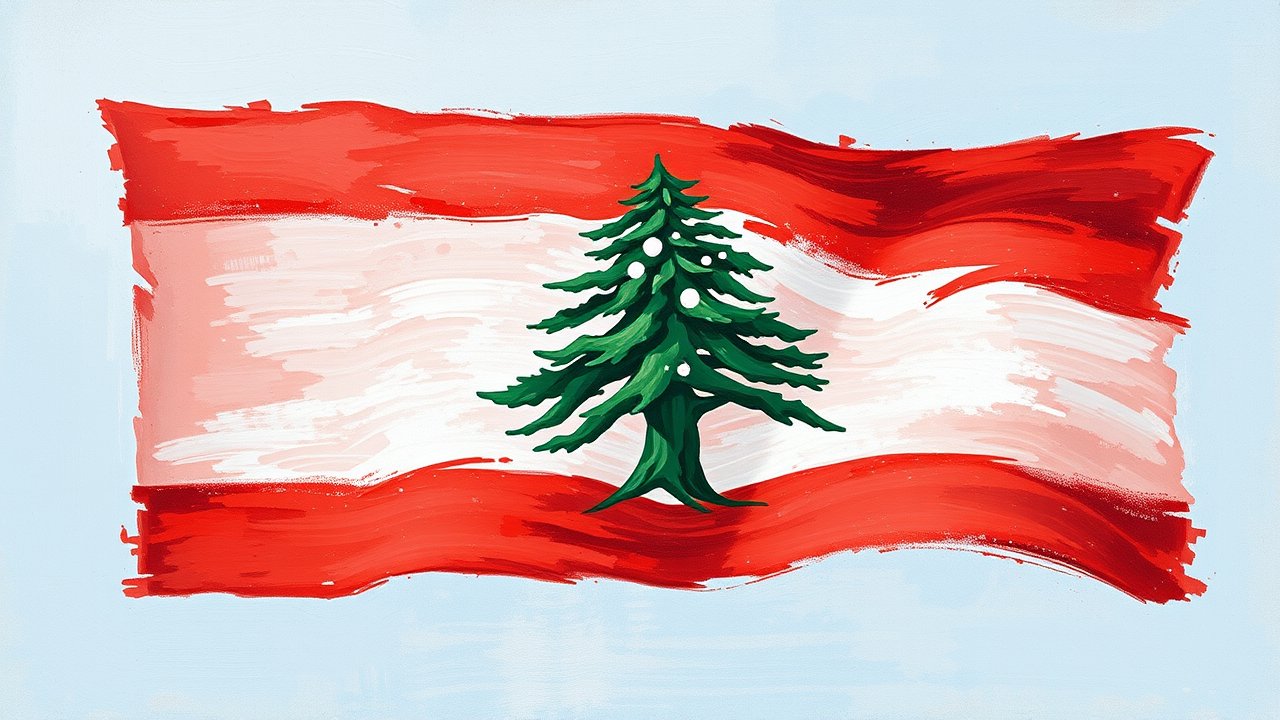 Flag of Lebanon 🇱🇧 in impressionist oil style